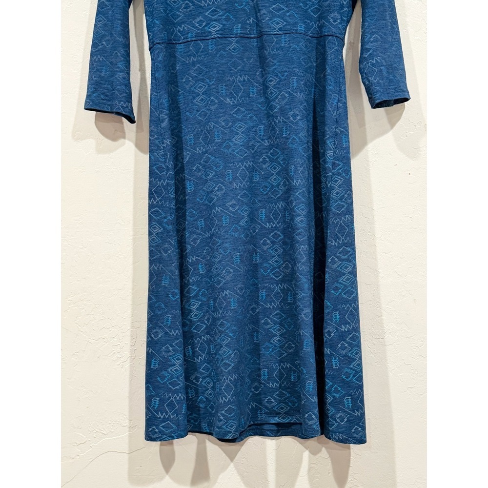 Toad&Co Blue Geometric Print Tencel Organic Cotton V-Neck A-Line Dress Small - Picture 7 of 7
